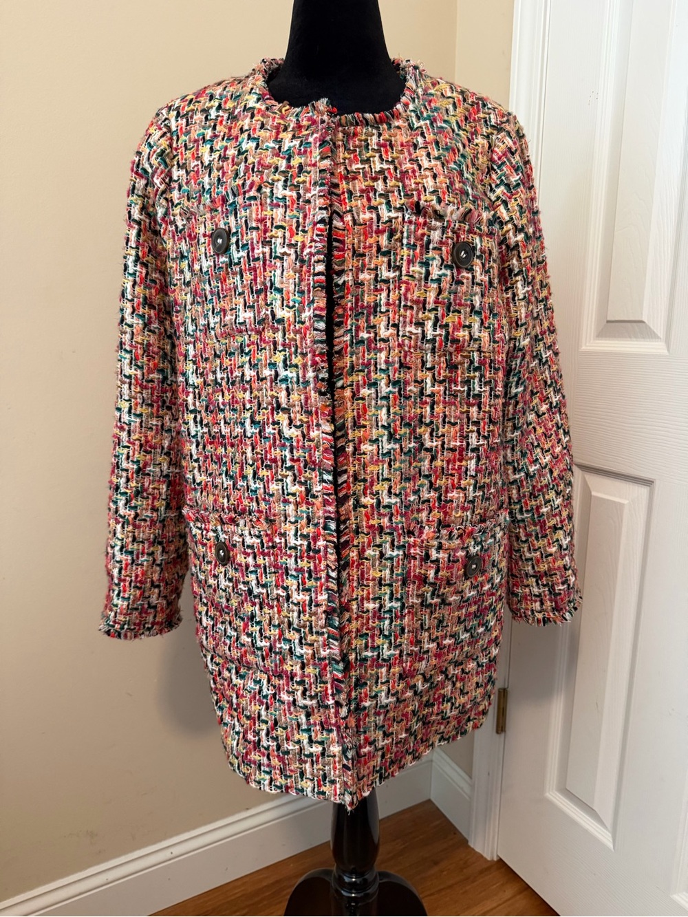 Talbots Multi Color Candy Tweed Fringe Topper Size 16 - Picture 1 of 16